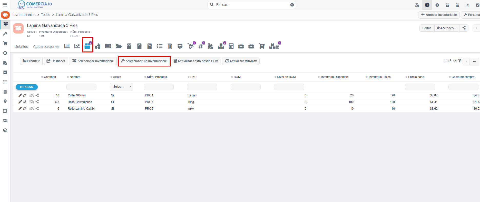 Imagen 1 - Seleccionar No inventariable