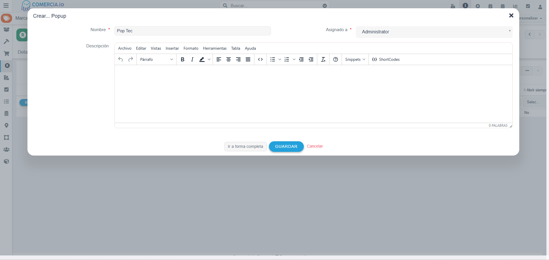 Imagen 2 - Agregar Popup