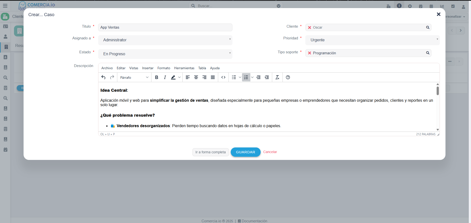 Imagen 2 - Agregar Caso