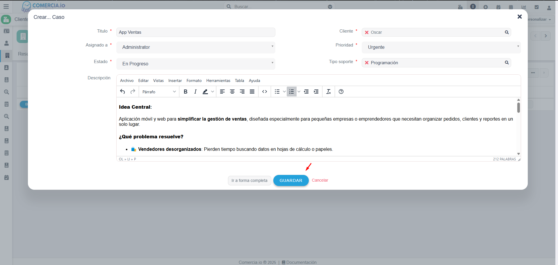 Imagen 3 - Agregar Caso